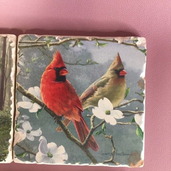 NWOT VTG Set Of 7 Tumbled Tile Cardinals,Lakeside Dock,Pheasant,Turkey, Deer - Picture 5 of 7